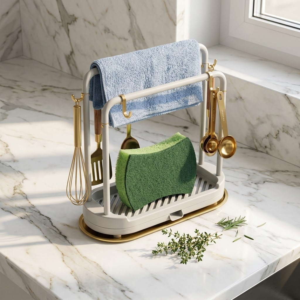 Hanging Kitchen Rag Rack with Removable Shelf