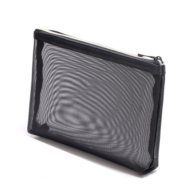 Mesh Zipper Cosmetic Bag, Breathable See-Through Travel Organizer
