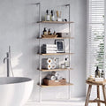 5-Tier Ladder Shelf Bookcase, Metal Frame, 70.87 in, Oak and White