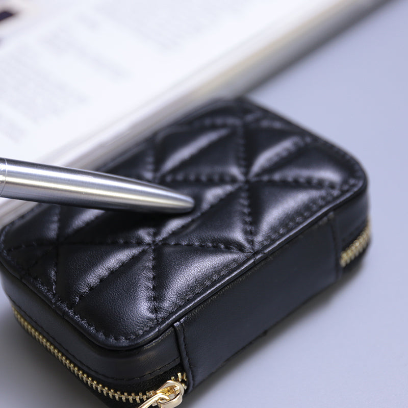 Square Leather Travel Makeup Case with Mirror, 5 Colors