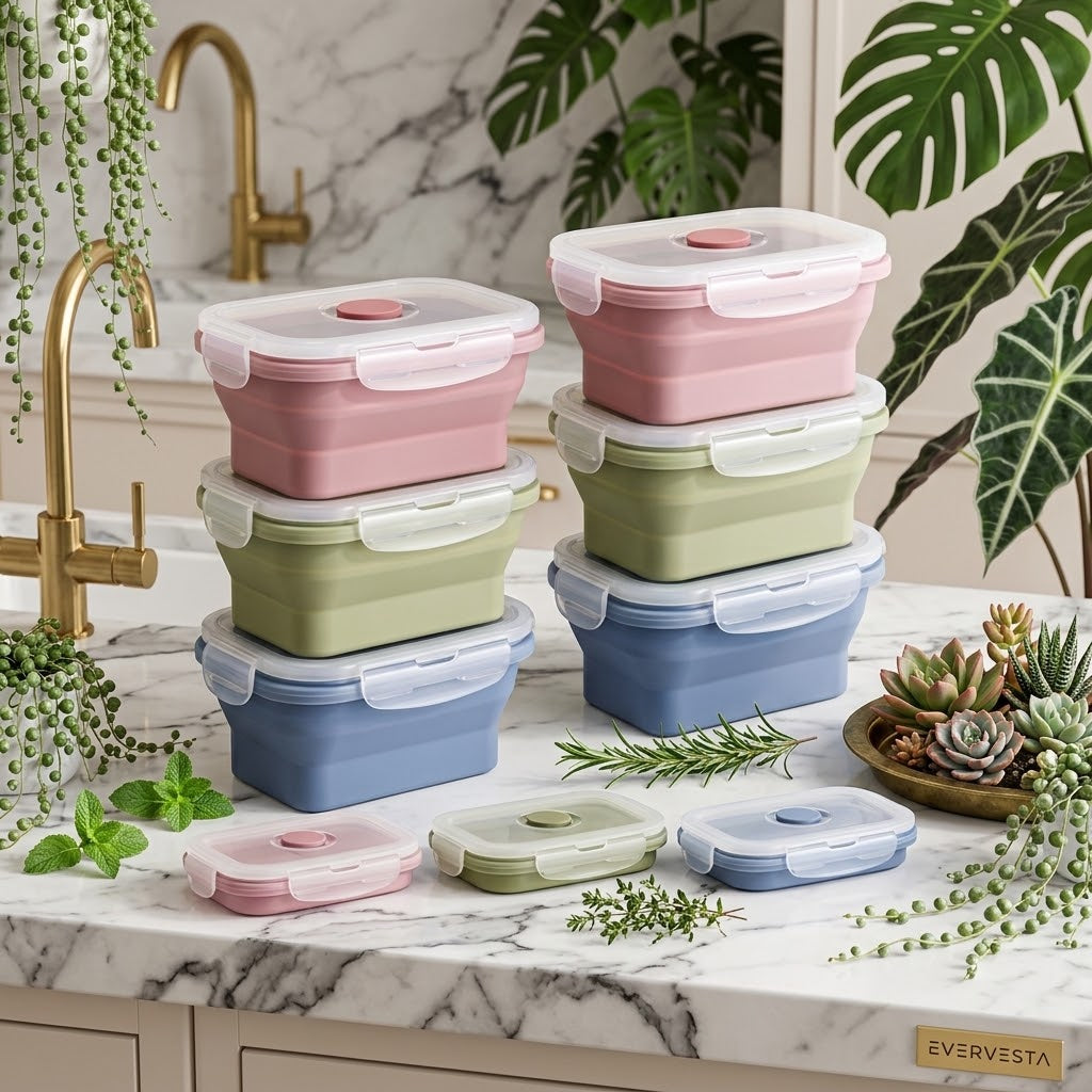 Collapsible Stacking Silicone Food Containers, 11.8 oz, Set of 6