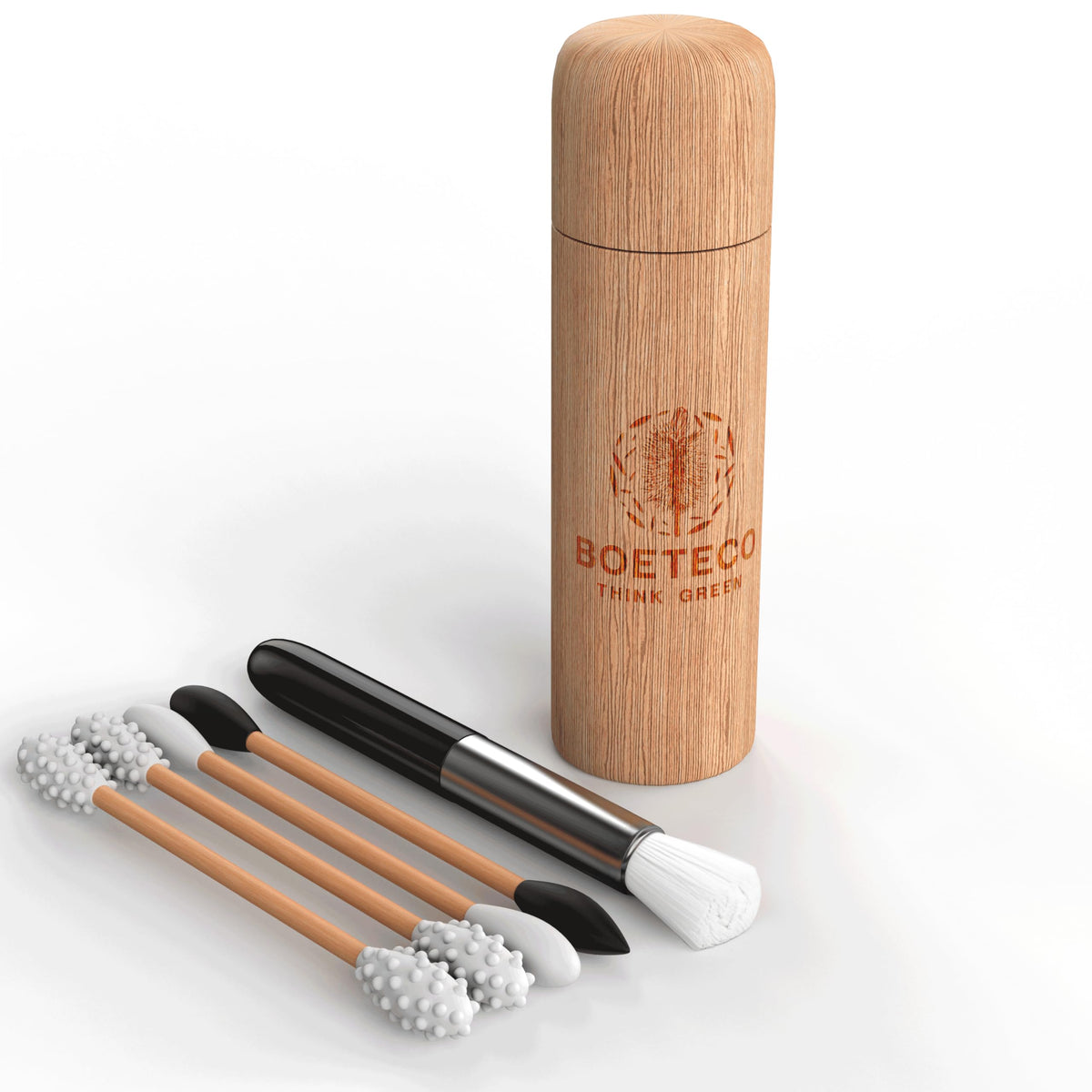 Reusable Silicone Swab Kit with Bamboo Case, 4 Swabs and Cleaning Brush