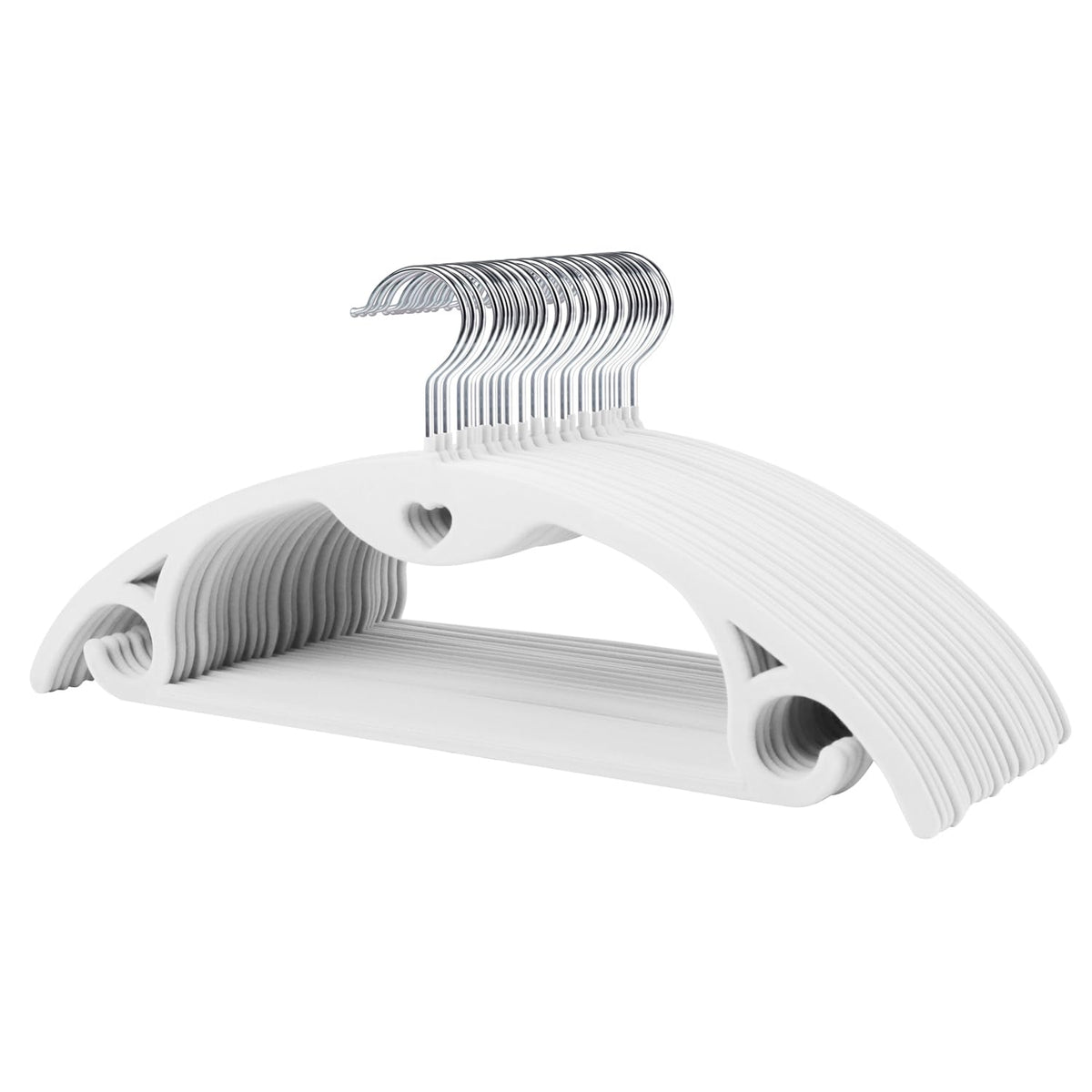 Cascading Velvet Hangers with Heart Hole, Non-Slip, 50 Pack, White