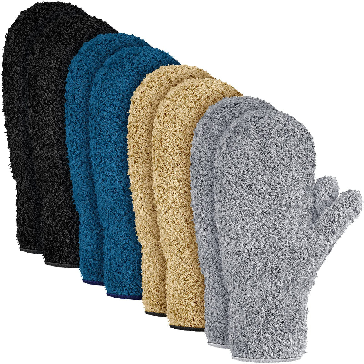 Microfiber Dusting Mittens with Thumb, Washable, 4 Pairs