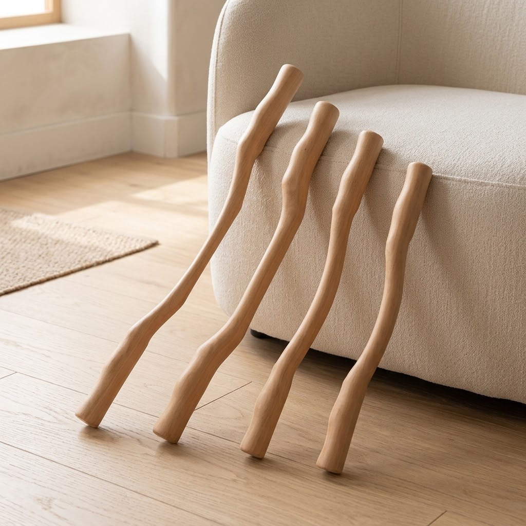 Solid Wood Massage Roller Stick with Wavy Handle, 36–52 cm