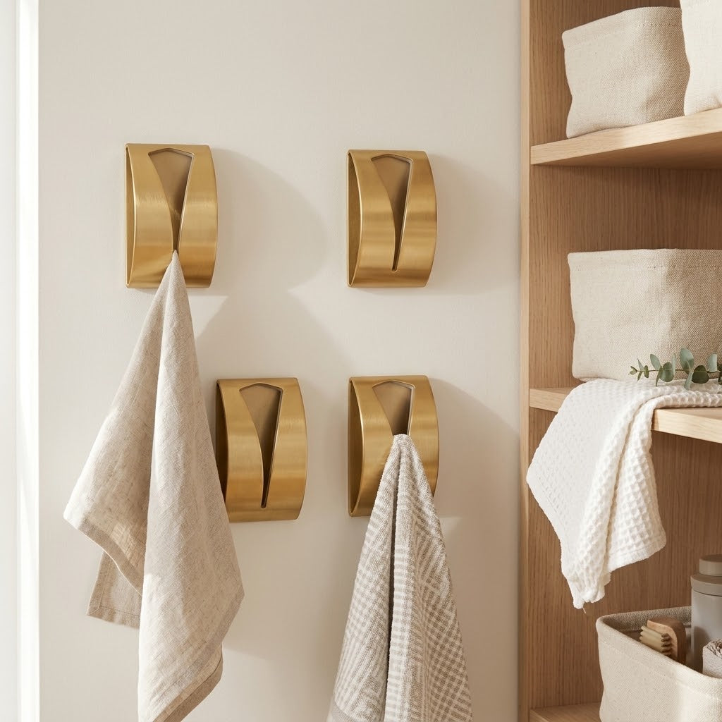 Self-Adhesive Kitchen Towel Holders in Stainless Steel, 4-Pack, Gold