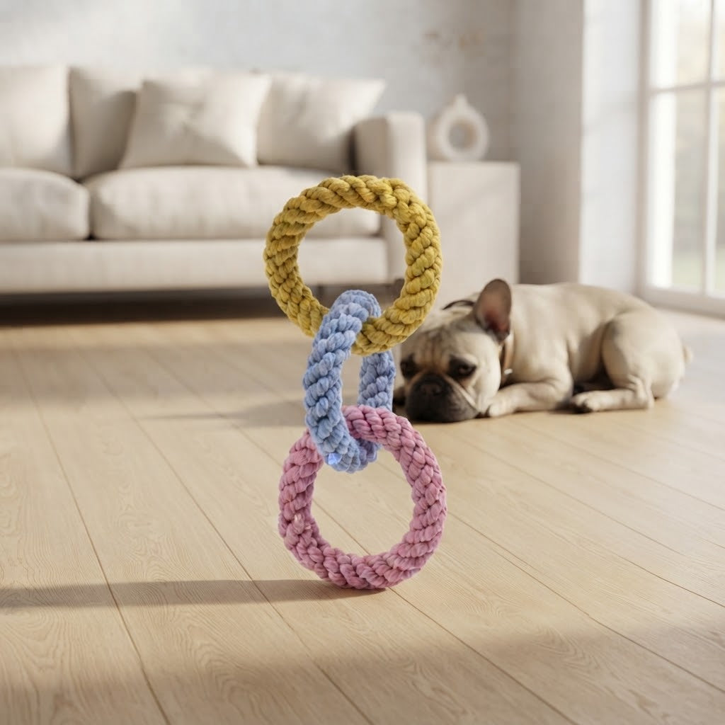 Cotton Rope Ring Dog Tug Toy in Single, Double or Triple Rings