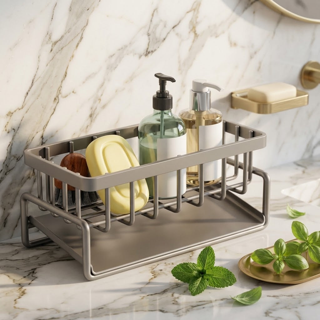 Metal Kitchen Sink Organizer with Drainage Compartments