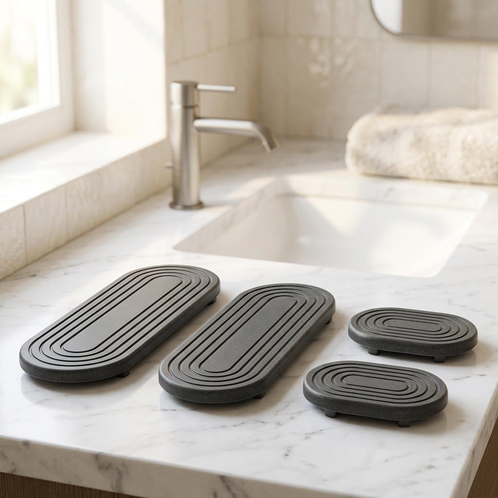 Diatomite Stone Sink Trays, 4 Pack, Two Sizes, Dark Grey