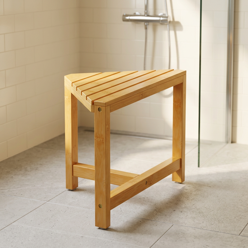Bamboo Corner Shower Foot Rest, 12 in High, Holds 100 lbs