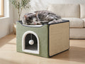 Foldable Cat Cave Bed with Replaceable Sisal Scratch Pad, Green