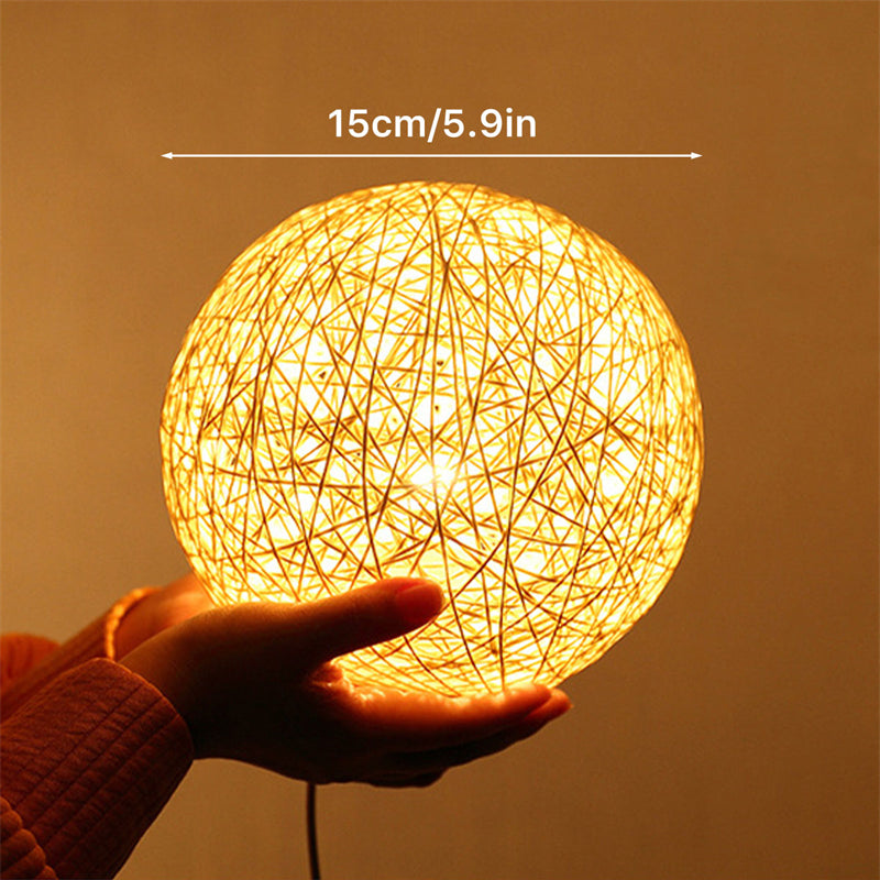 Rattan Ball LED Table Lamp, USB, Warm White, 15 cm