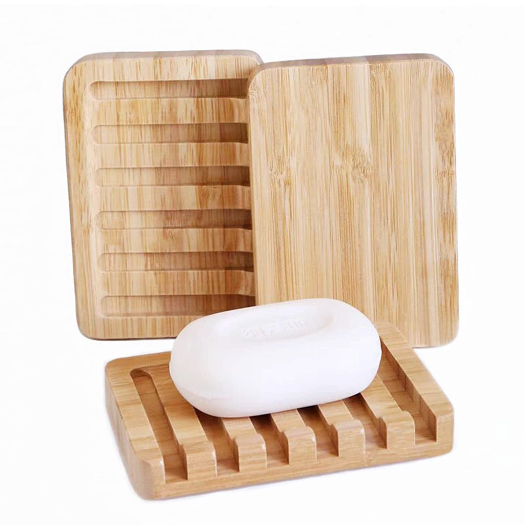 Bamboo Soap Dish with Waterfall Drain, 3 Pack