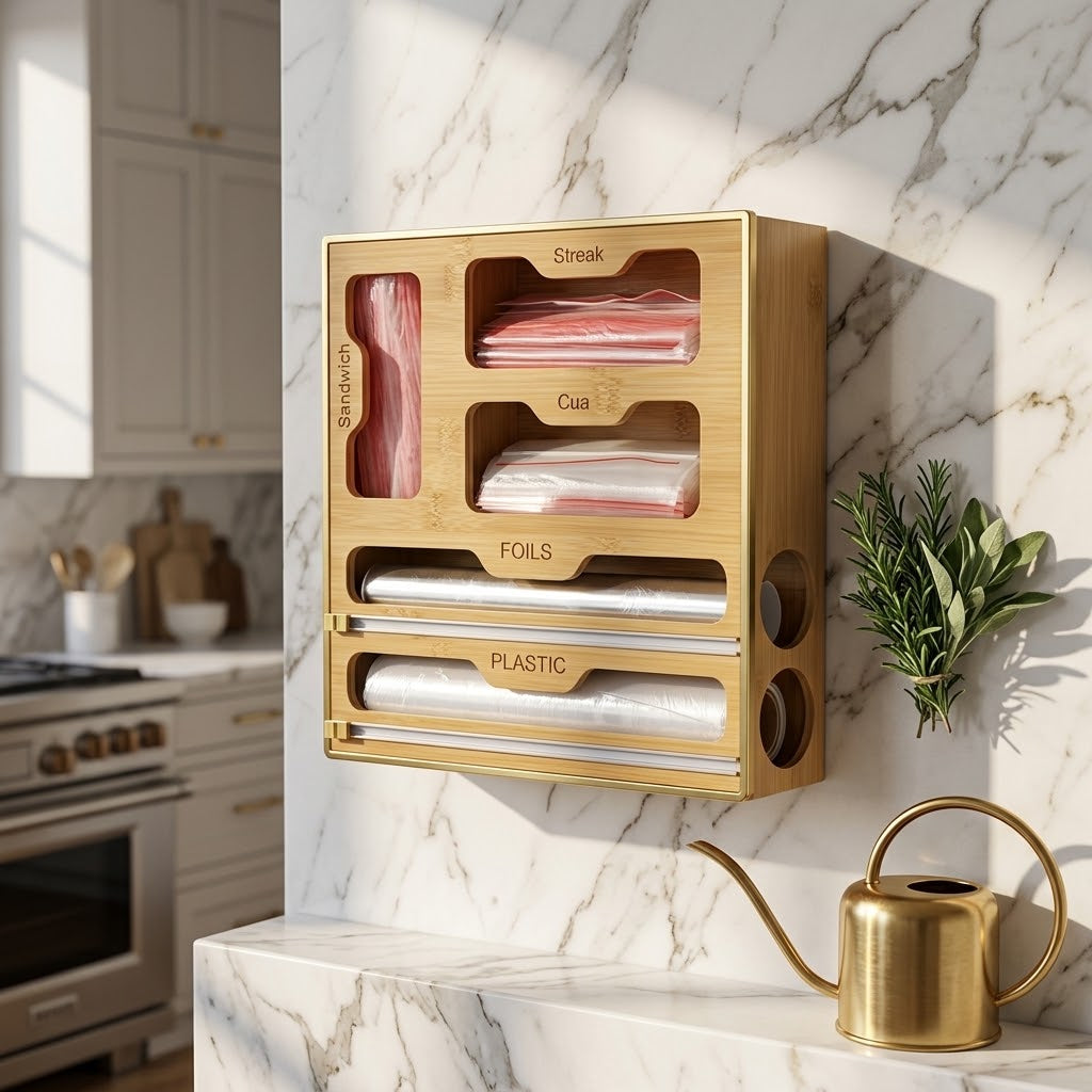 Bamboo Plastic Wrap Dispenser with Cutter