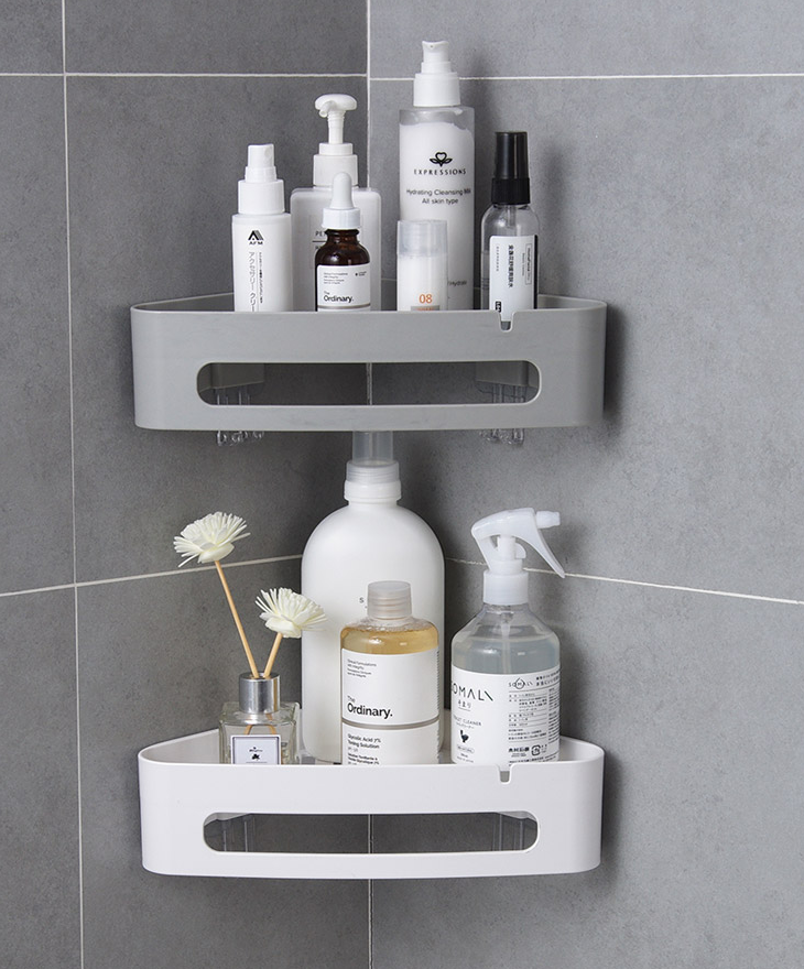 No-Drill Plastic Towel Rack, Triangle or Long, White or Gray