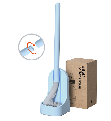 Silicone Toilet Brush with Long Handle and Storage Base, Blue