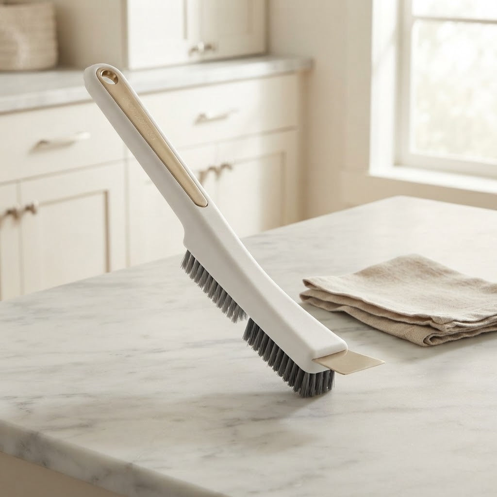 Stove Top and Grout Cleaning Brush with Hard Wire Bristles, White