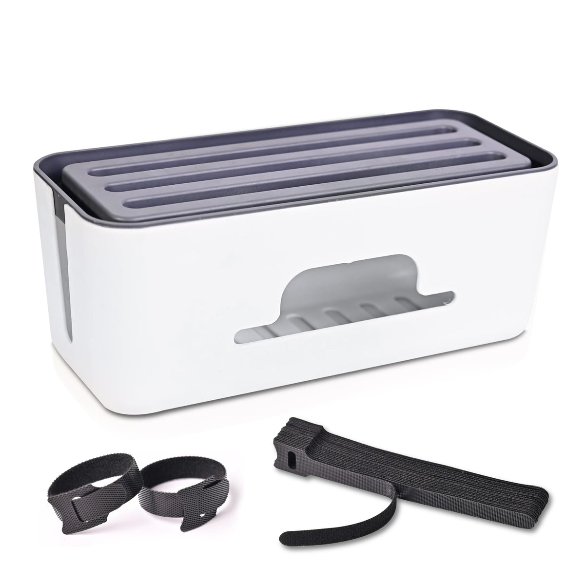 Cable Management Box with Built-In Phone Stand, 33 cm, with 8 Cable Ties