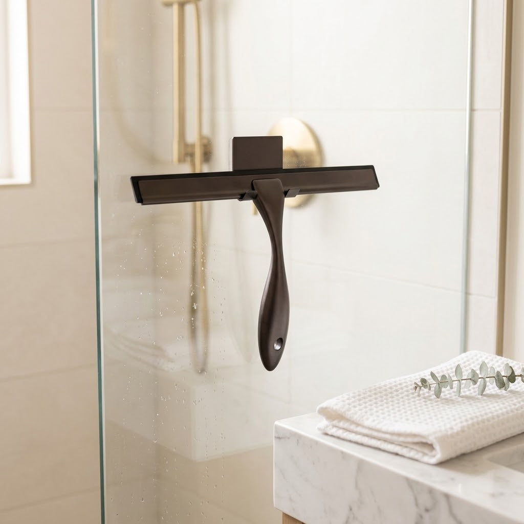 Stainless Steel Shower Squeegee with 12 in Rubber Blade, Bronze