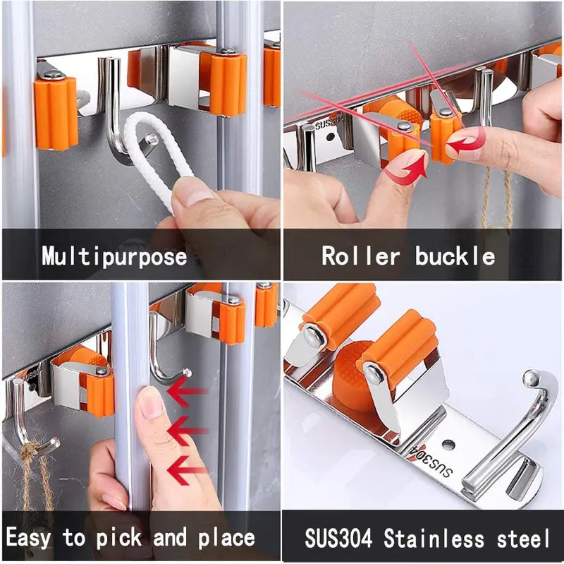 No-Drill Stainless Steel Mop and Broom Holder