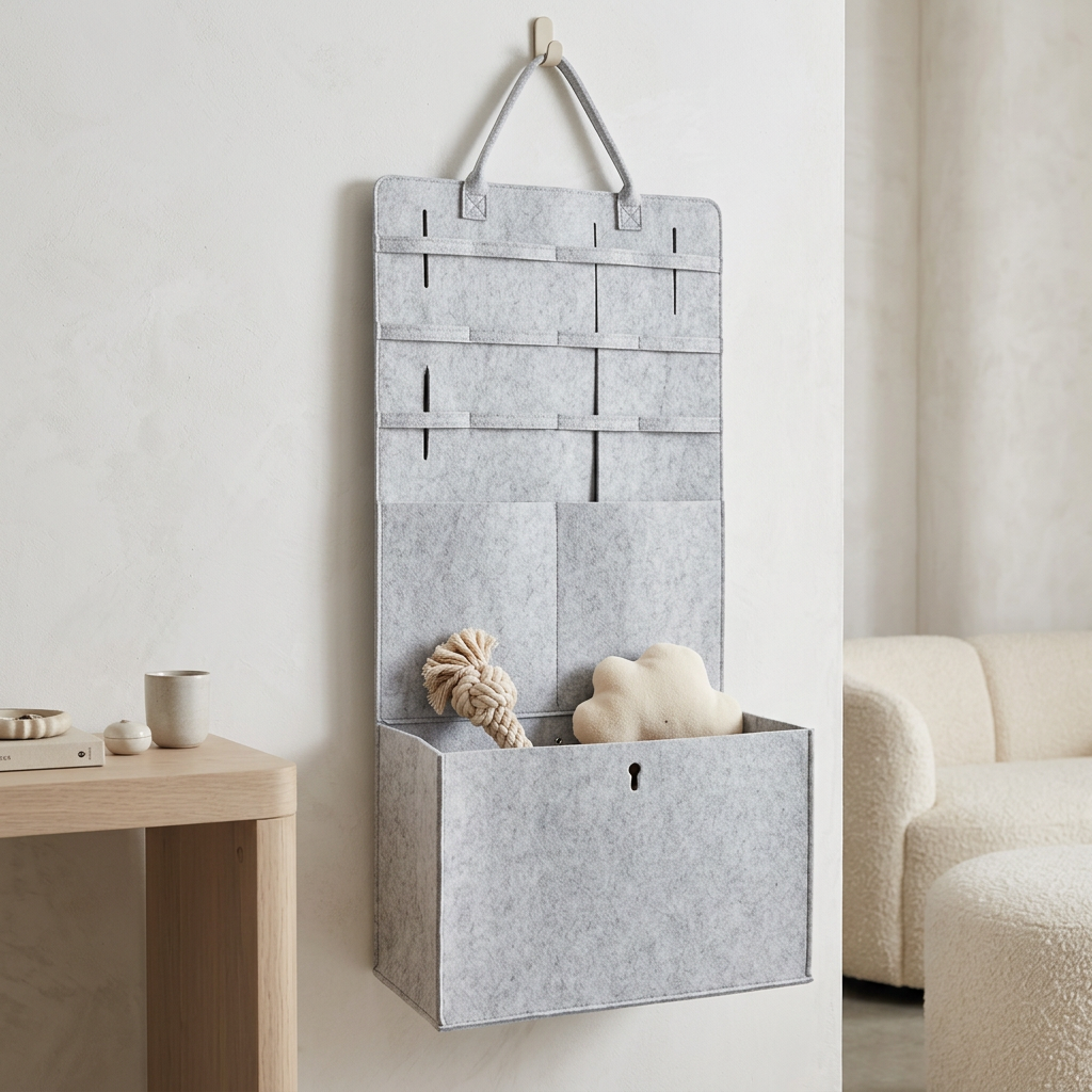 Foldable Hanging Cat Wand Toy Storage Box with Handle, Grey