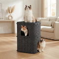 2-Storey Felt Cat House with 3 Levels and 2 Entrances, Dark Grey