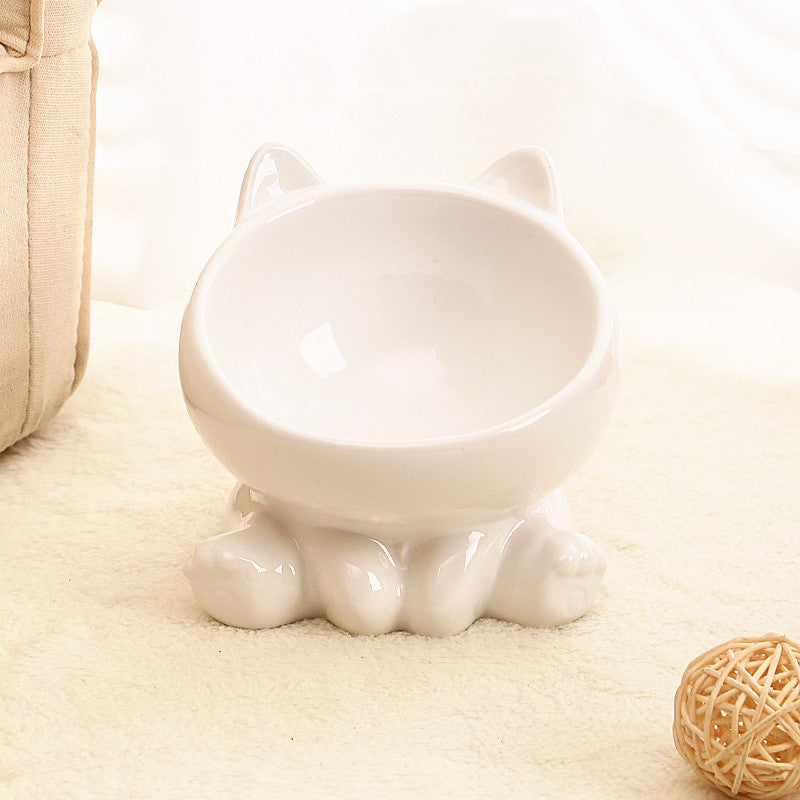 Elevated Tilted Ceramic Cat Bowl with Neck Guard