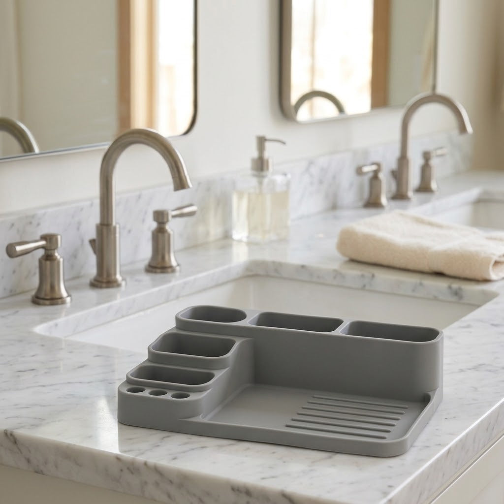 Silicone Countertop Storage Tray and Phone Holder, Grey