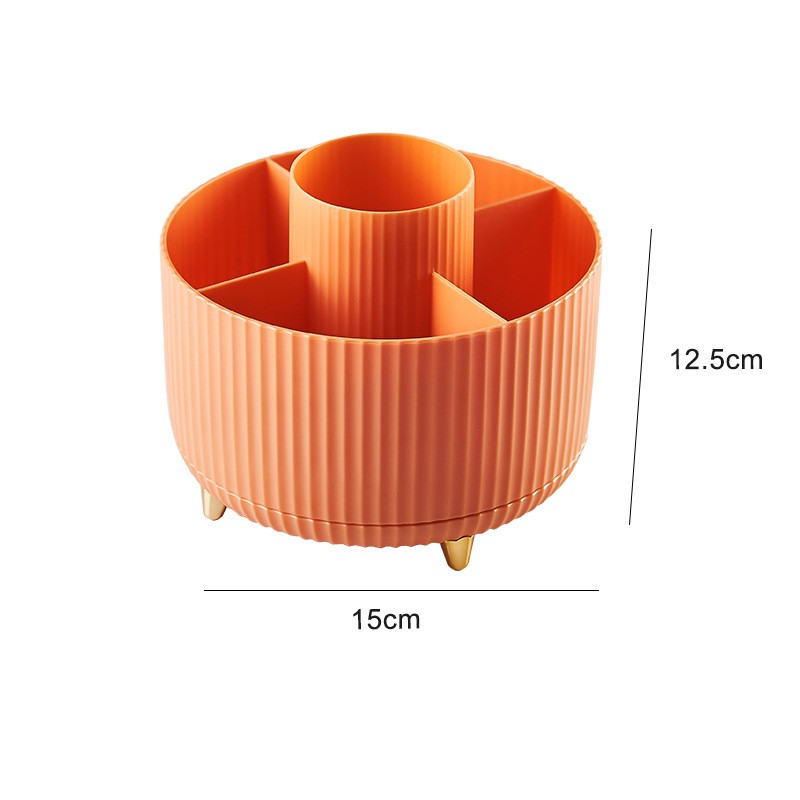 Rotating Desktop Makeup Brush Holder, Multi-Compartment Vanity Storage