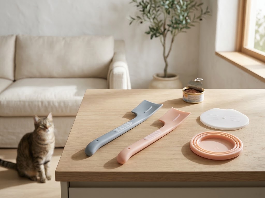 Pet Food Can Spoons and Lids with Square Scraper, 2 Sets