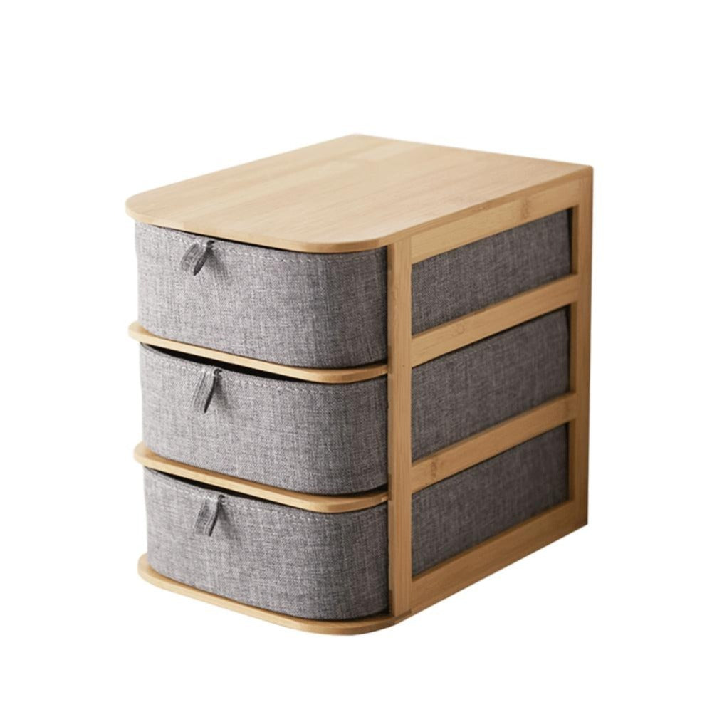 Stackable Bamboo and Fabric Drawer Storage Box, Makeup Stand
