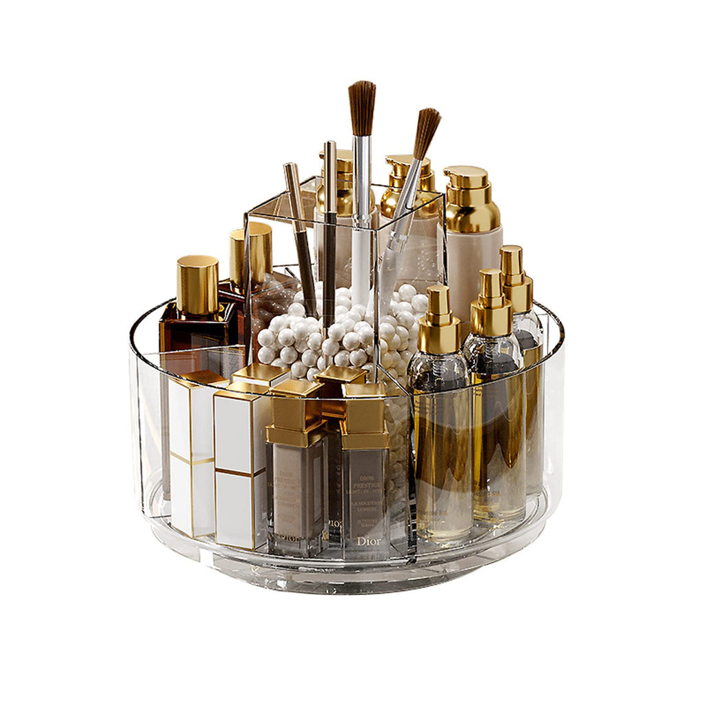 360° Rotating Clear Makeup Organizer with 5 Sections and Brush Holder