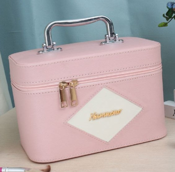 Pink Cube Makeup Bag with Zipper, Medium or Large Double Layer