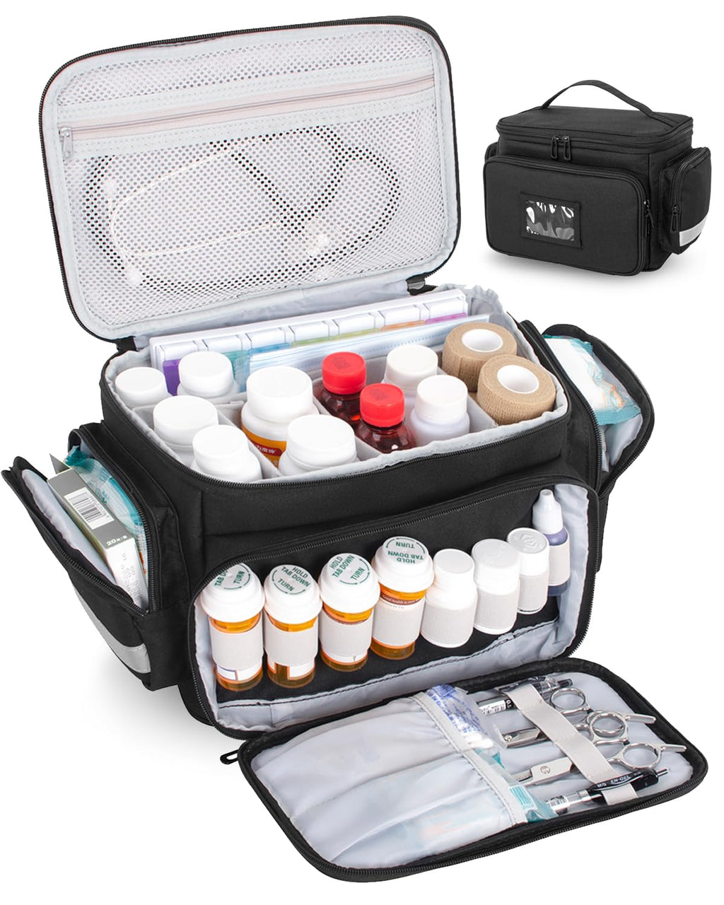 Medicine Organizer Bag with Removable Dividers and Multiple Pockets