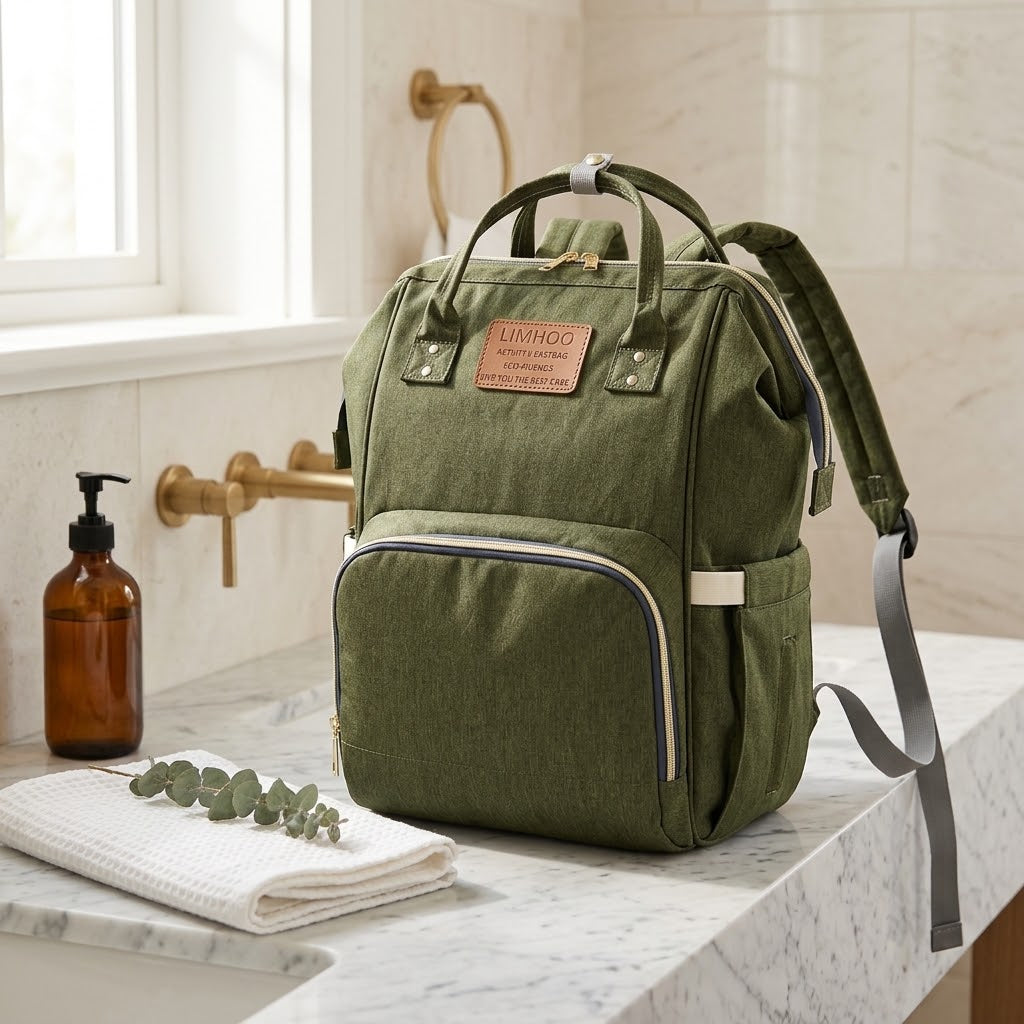 Canvas Diaper Bag Backpack for Dad, Army Green Camo