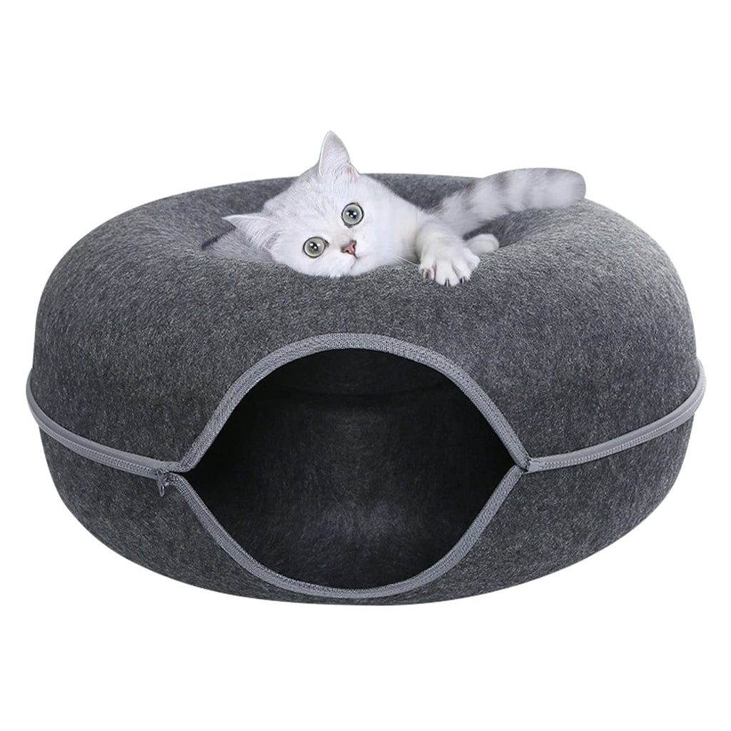 Detachable Felt Donut Cat Tunnel Bed with Peek Hole, 50 cm