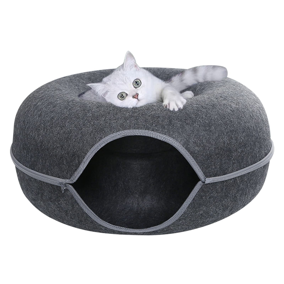 Detachable Felt Donut Cat Tunnel Bed with Peek Hole, 50 cm