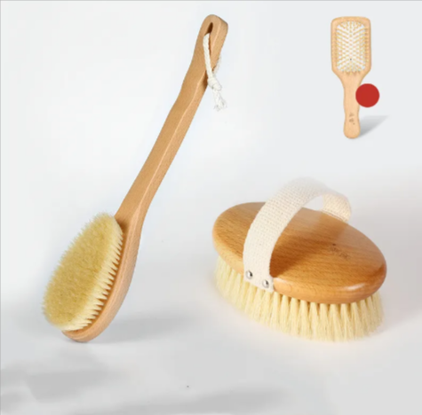 Wooden Bath Brush with Natural Bristles, Wet or Dry Use