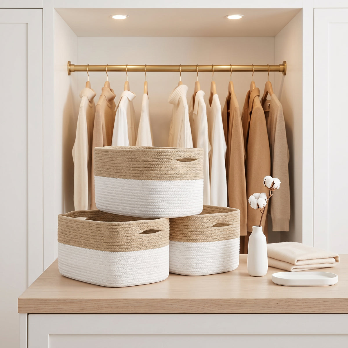 Collapsible Cotton Rope Storage Baskets, 15 x 10 in, Set of 3