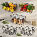 Adhesive Wall-Mount Wire Storage Baskets, Black, 5-Pack