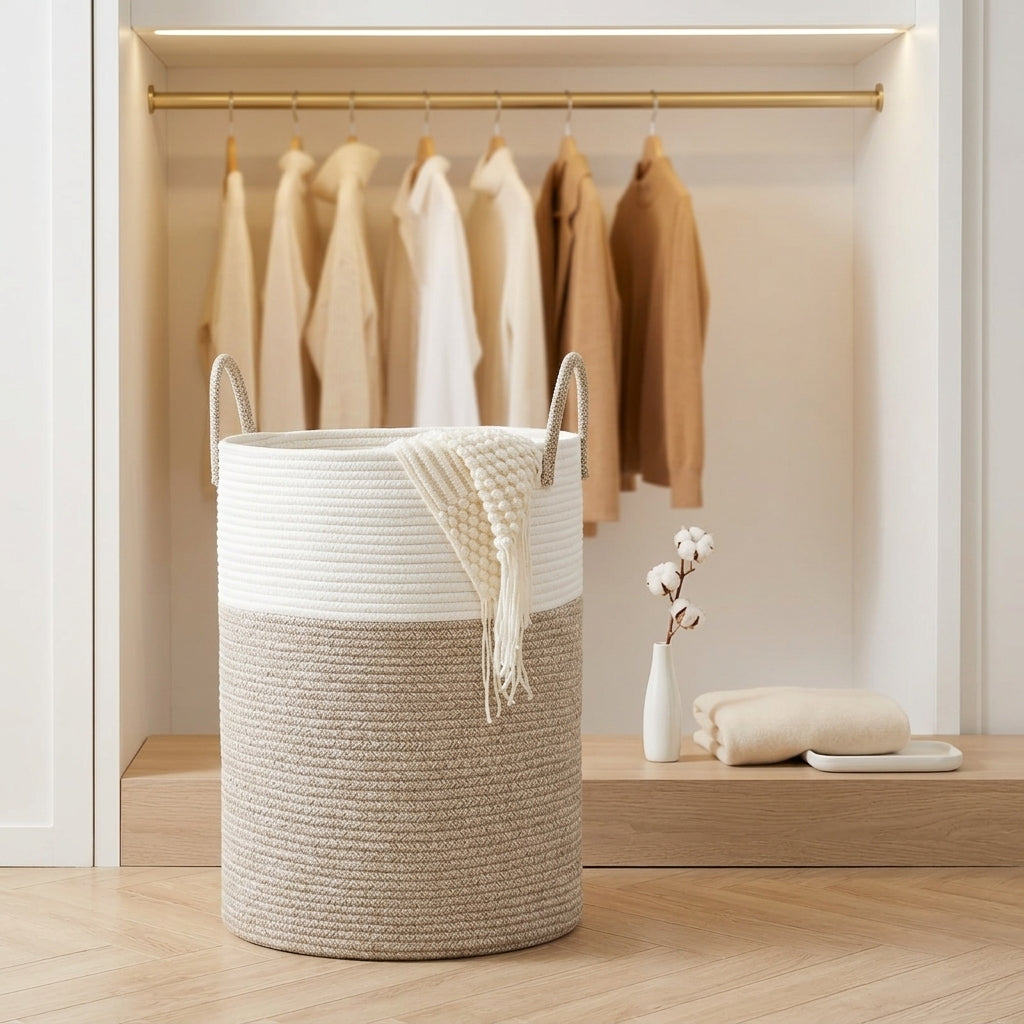 Collapsible Cotton Rope Laundry Hamper, 43L, Brown