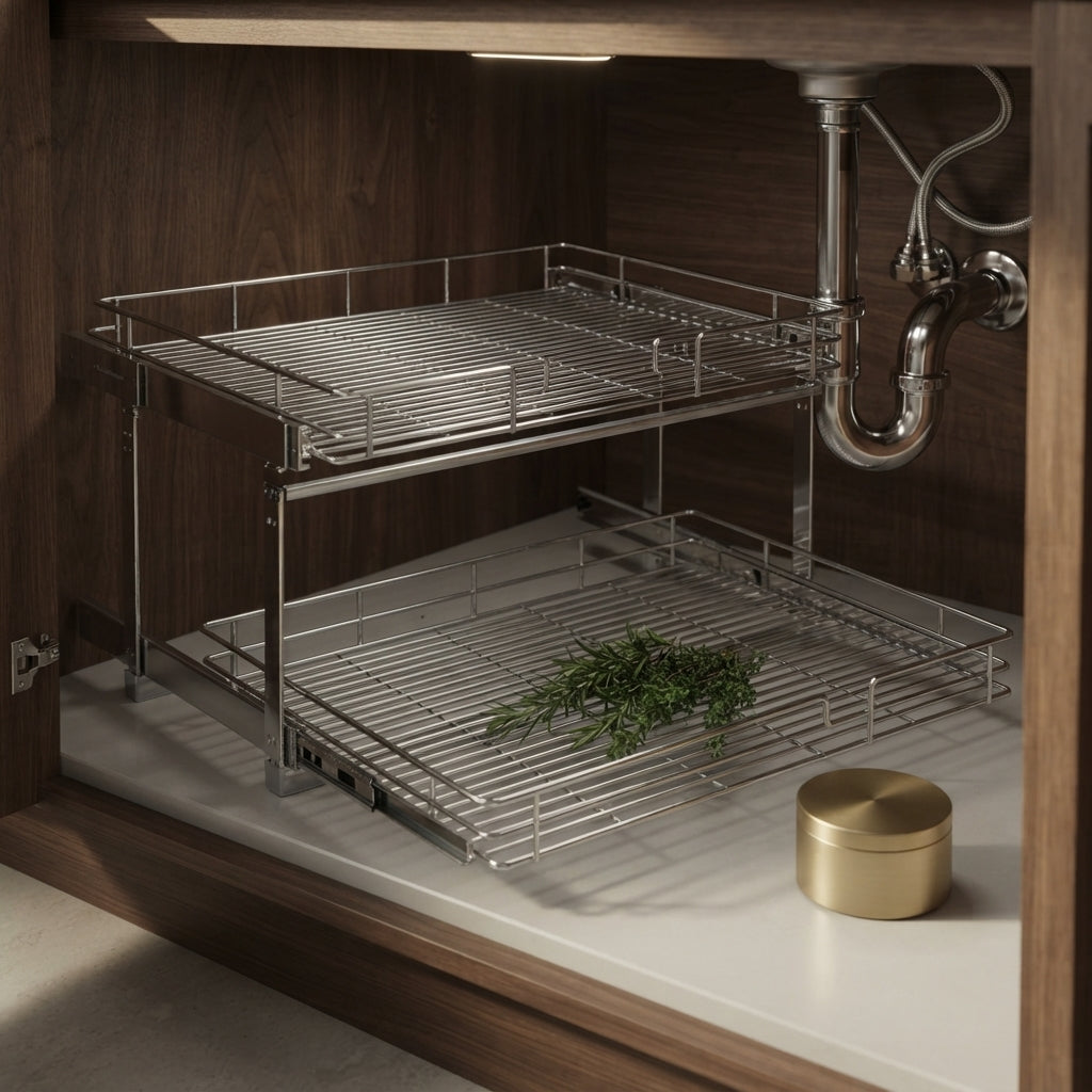 2-Tier Pull-Out Sliding Cabinet Organizer for Base Cabinets