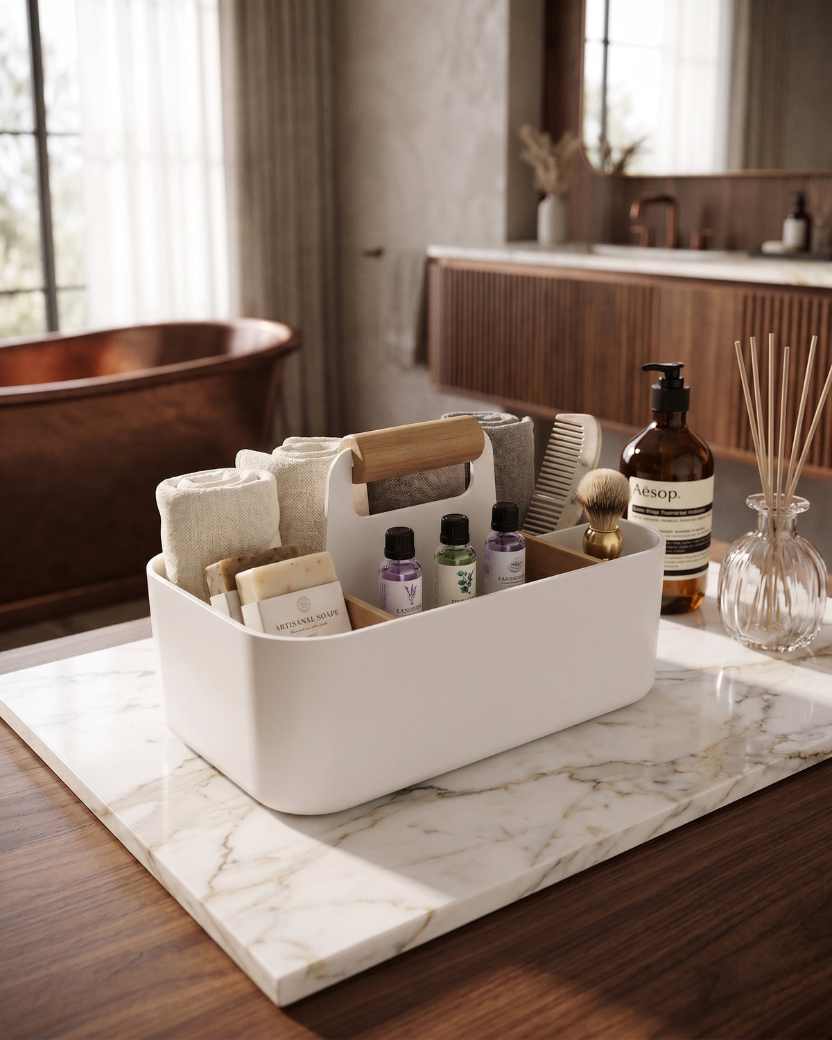 Multi-Purpose Storage Caddy with Removable Dividers, Coconut