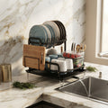 2-Tier Dish Drying Rack with Drainboard, Board Rack and Cup Rack