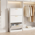 Slim Shoe Cabinet with 3 Flip-Down Drawers, White and Gold