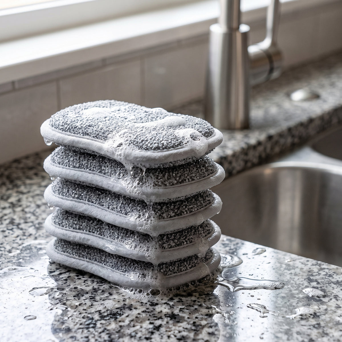 Dual-Sided Microfiber Scrub Sponges, 6.5 x 3.4 in, 24-Pack, Gray