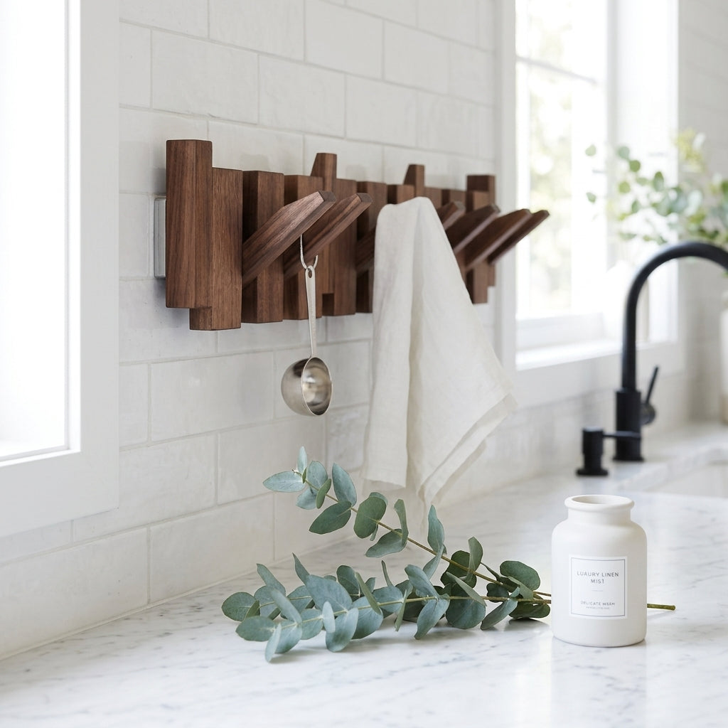 Piano Key Wood Wall Coat Rack with 4 to 12 Hooks