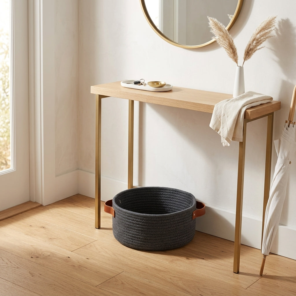Mini Shallow Cotton Rope Desk Basket, XS, Dark Gray