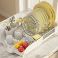 Extendable Foldable Dish Drying Rack with Utensil Holder, White