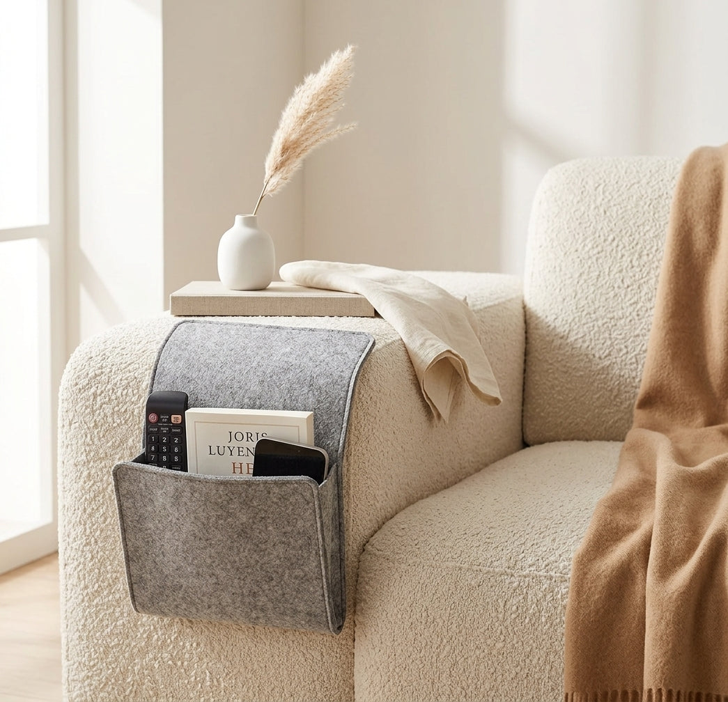 Hanging Felt Bedside Storage Pocket, 28 x 22 cm, Light Grey